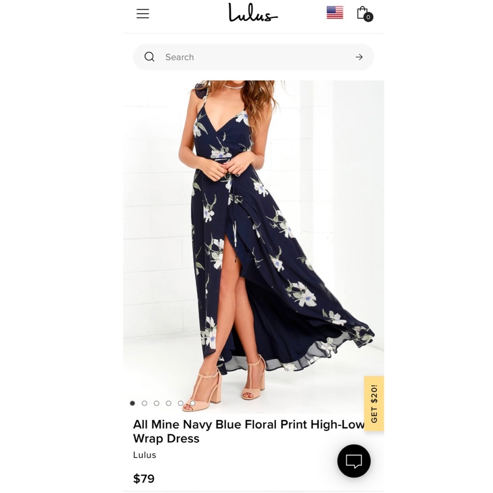 Lulu’s Navy Blue Floral Print High-Low Wrap Dress